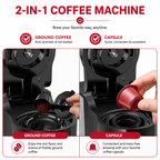 Premium Dual Brew Coffee Maker K-Cup and Ground Coffee Machine 5 Brew Sizes 40oz Water Tank Touchscreen Control Compact Coffee Brewer