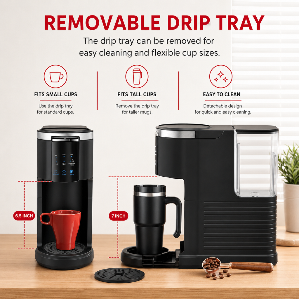 Premium Dual Brew Coffee Maker K-Cup and Ground Coffee Machine 5 Brew Sizes 40oz Water Tank Touchscreen Control Compact Coffee Brewer