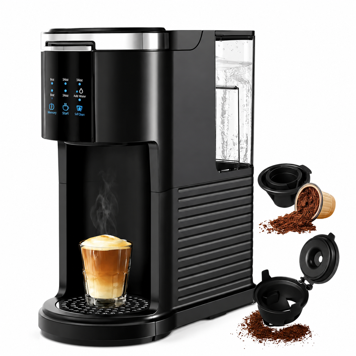 Premium Dual Brew Coffee Maker K-Cup and Ground Coffee Machine 5 Brew Sizes 40oz Water Tank Touchscreen Control Compact Coffee Brewer