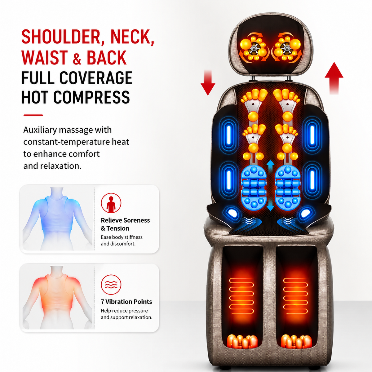 Premium Electric Full Body Massage Cushion Shiatsu Kneading Neck Back Waist Leg Massager Infrared Heating Vibration Seat Home Office Chair Use