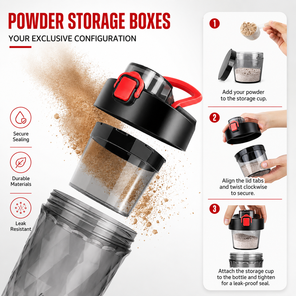 Premium Electric Protein Shaker Bottle 7500RPM USB-C Rechargeable Self Cleaning Mixer Built-in Powder Storage BPA-Free Portable Smooth Drink Blender Gym Travel Use
