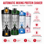 Premium Electric Protein Shaker Bottle 7500RPM USB-C Rechargeable Self Cleaning Mixer Built-in Powder Storage BPA-Free Portable Smooth Drink Blender Gym Travel Use