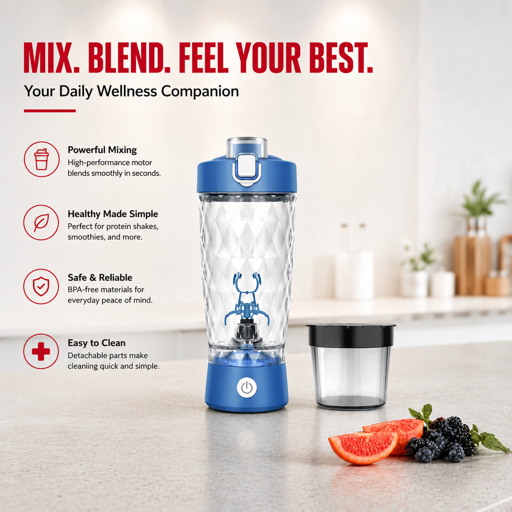 Premium Electric Protein Shaker Bottle 7500RPM USB-C Rechargeable Self Cleaning Mixer Built-in Powder Storage BPA-Free Portable Smooth Drink Blender Gym Travel Use