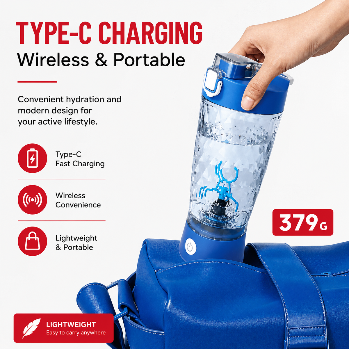 Premium Electric Protein Shaker Bottle 7500RPM USB-C Rechargeable Self Cleaning Mixer Built-in Powder Storage BPA-Free Portable Smooth Drink Blender Gym Travel Use