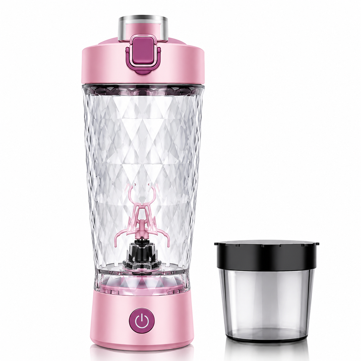 Premium Electric Protein Shaker Bottle 7500RPM USB-C Rechargeable Self Cleaning Mixer Built-in Powder Storage BPA-Free Portable Smooth Drink Blender Gym Travel Use