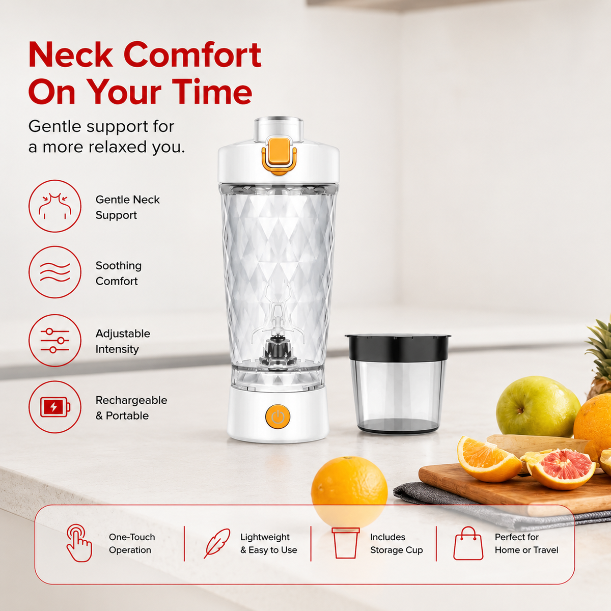 Premium Electric Protein Shaker Bottle 7500RPM USB-C Rechargeable Self Cleaning Mixer Built-in Powder Storage BPA-Free Portable Smooth Drink Blender Gym Travel Use