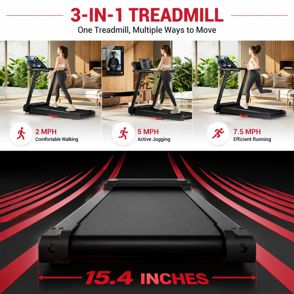 Premium Foldable Smart Treadmill 3.0HP Brushless Motor Quiet Under 45dB Bluetooth Audio 7 Layer Shock Absorption LED Display Compact Home Running Machine