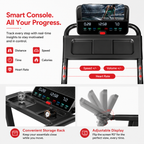 Premium Foldable Smart Treadmill 3.0HP Brushless Motor Quiet Under 45dB Bluetooth Audio 7 Layer Shock Absorption LED Display Compact Home Running Machine