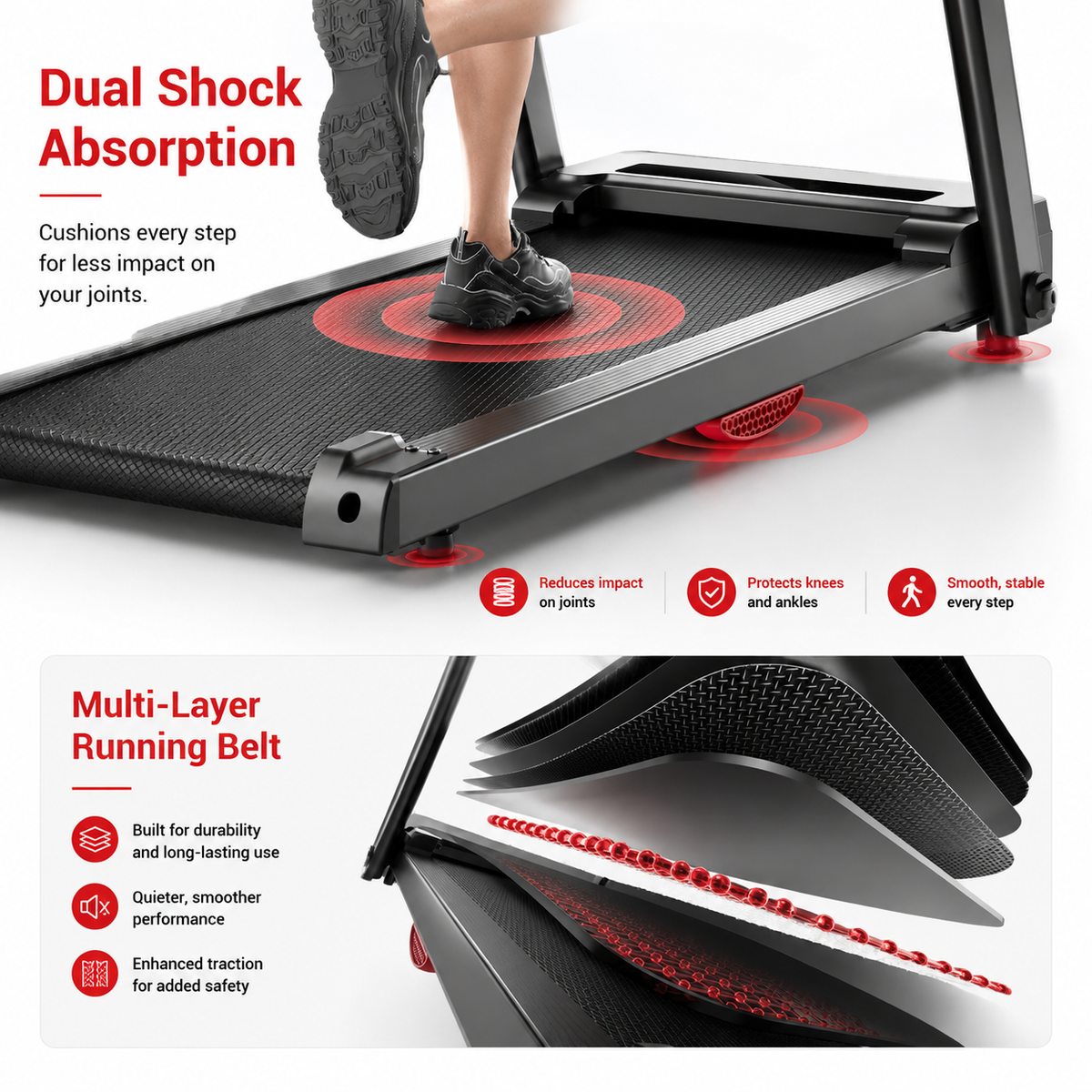 Premium Foldable Smart Treadmill 3.0HP Brushless Motor Quiet Under 45dB Bluetooth Audio 7 Layer Shock Absorption LED Display Compact Home Running Machine