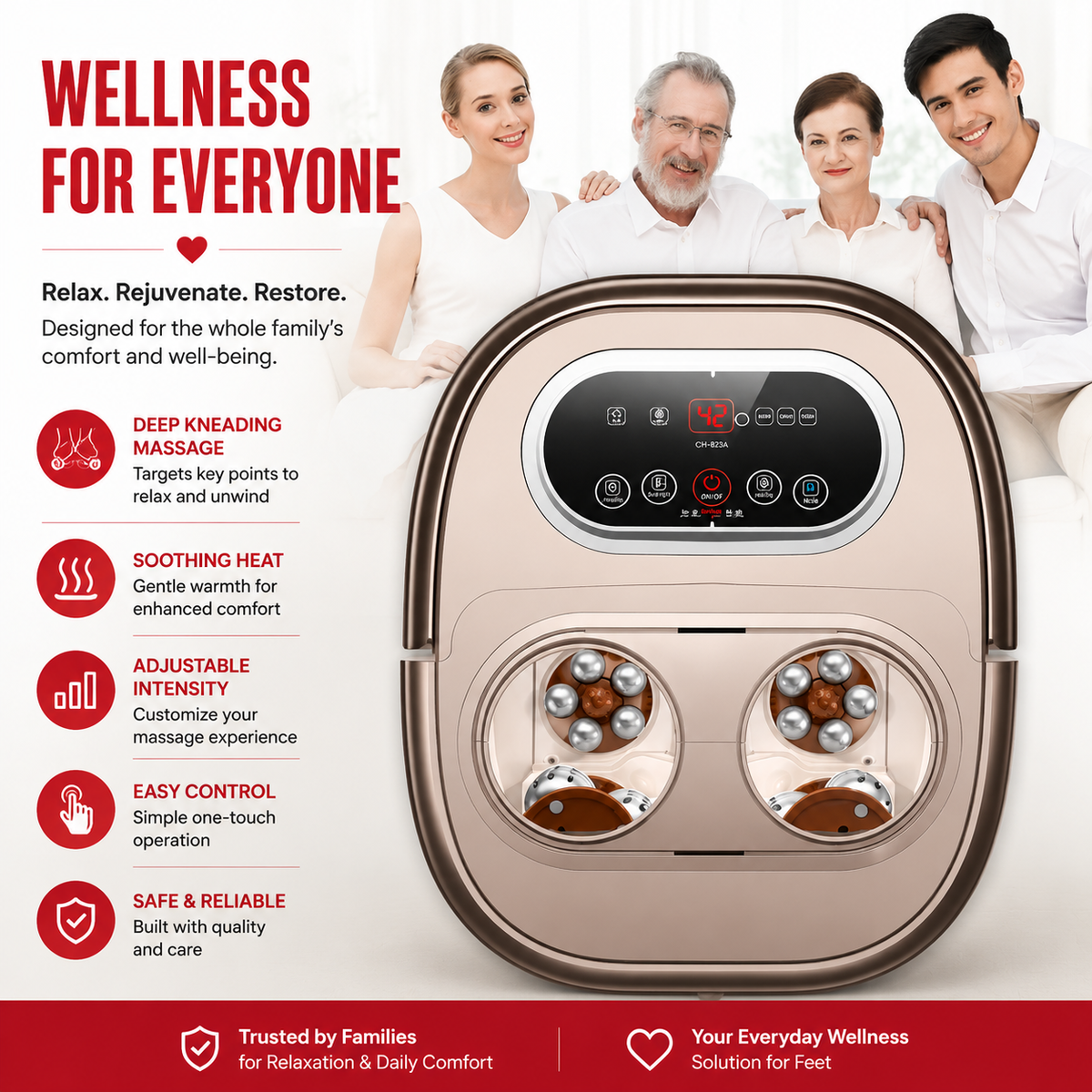 Premium Foot Spa Bath Massager with Heat 12 Rollers Digital Temperature Control Pedicure Stone Adjustable Timer Foot Soak Relaxation Home Care Device