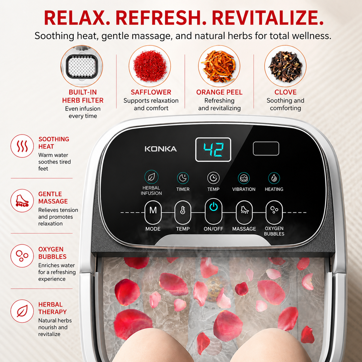 Premium Foot Spa Bath Massager with Heat 12 Rollers Digital Temperature Control Pedicure Stone Adjustable Timer Foot Soak Relaxation Home Care Device