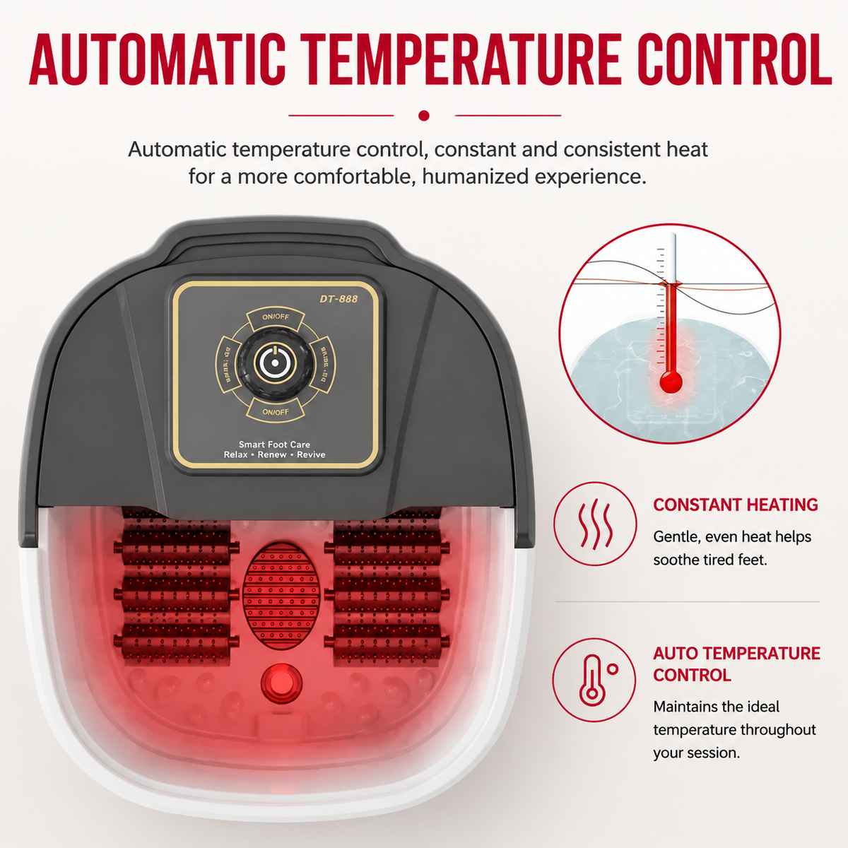 Premium Foot Spa Bath Massager with Heat 12 Rollers Digital Temperature Control Pedicure Stone Adjustable Timer Foot Soak Relaxation Home Care Device