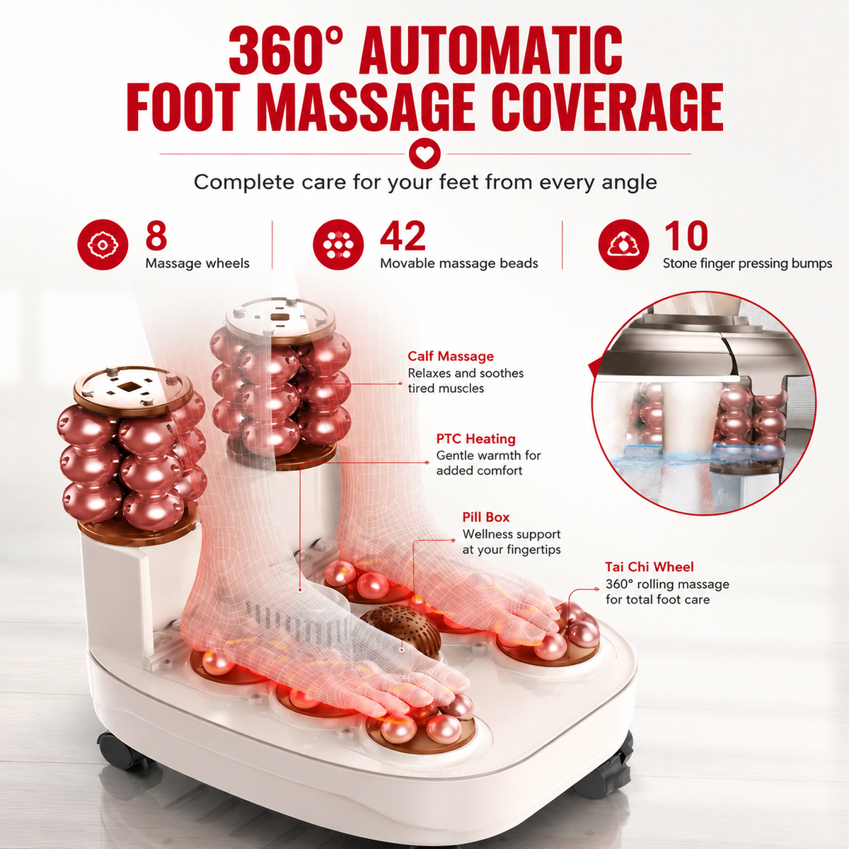 Premium Foot Spa Bath Massager with Heat 12 Rollers Digital Temperature Control Pedicure Stone Adjustable Timer Foot Soak Relaxation Home Care Device