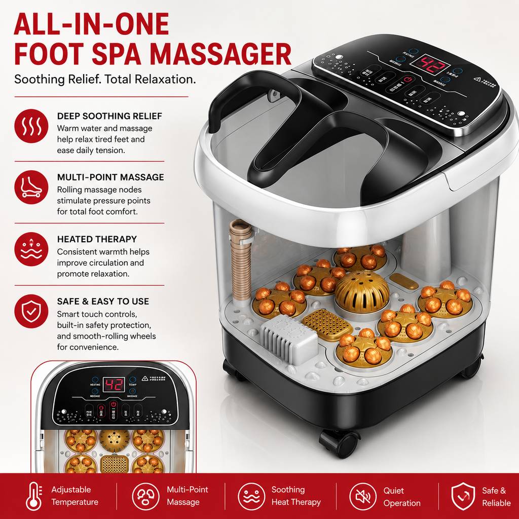 Premium Foot Spa Bath Massager with Heat 12 Rollers Digital Temperature Control Pedicure Stone Adjustable Timer Foot Soak Relaxation Home Care Device