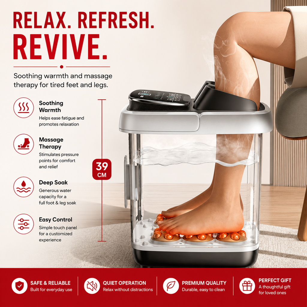 Premium Foot Spa Bath Massager with Heat 12 Rollers Digital Temperature Control Pedicure Stone Adjustable Timer Foot Soak Relaxation Home Care Device