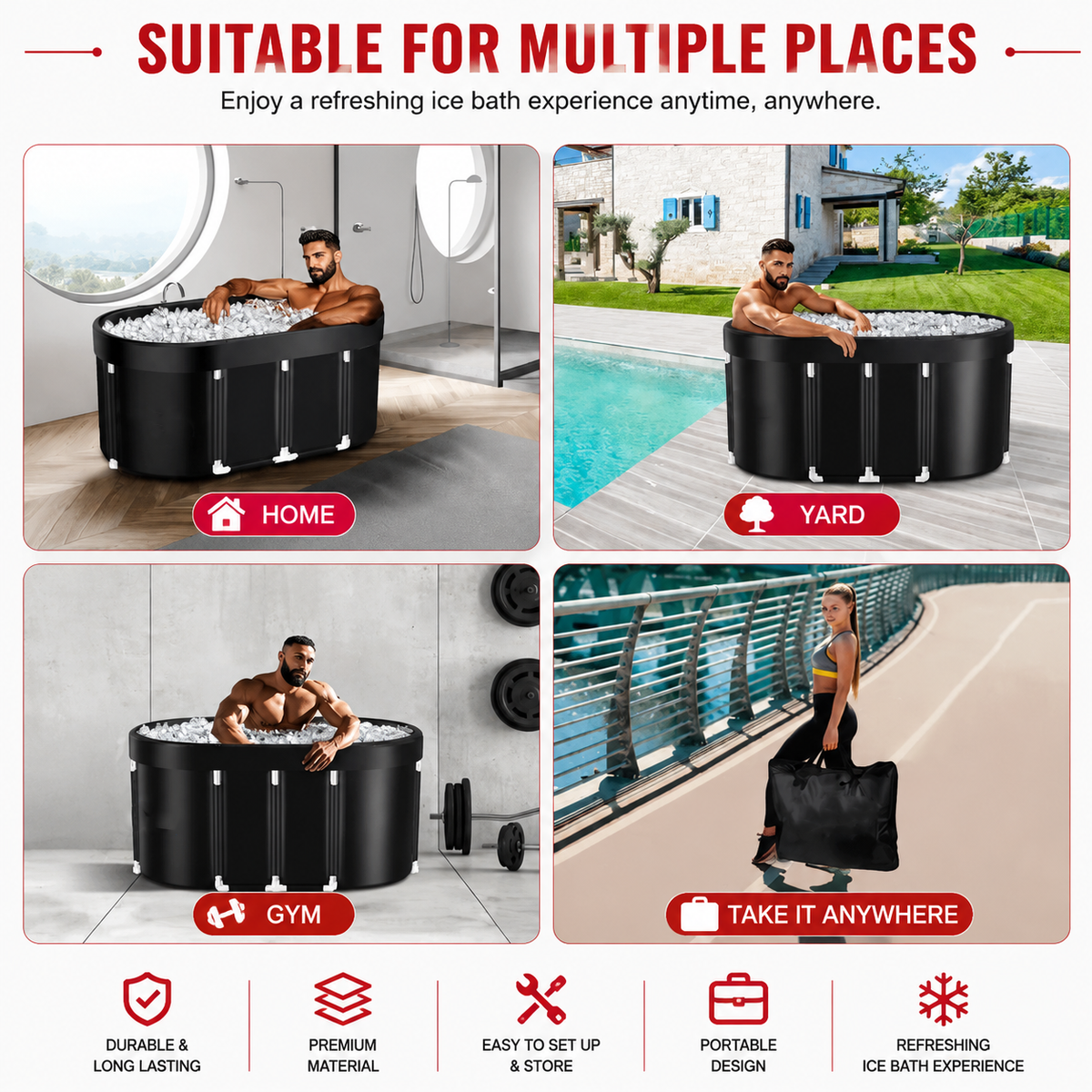 Premium Ice Bath Tub 129 Gallon Oval Cold Plunge Tub Portable Insulated Recovery Bath Hot Cold Therapy Home Outdoor Muscle Recovery Wellness