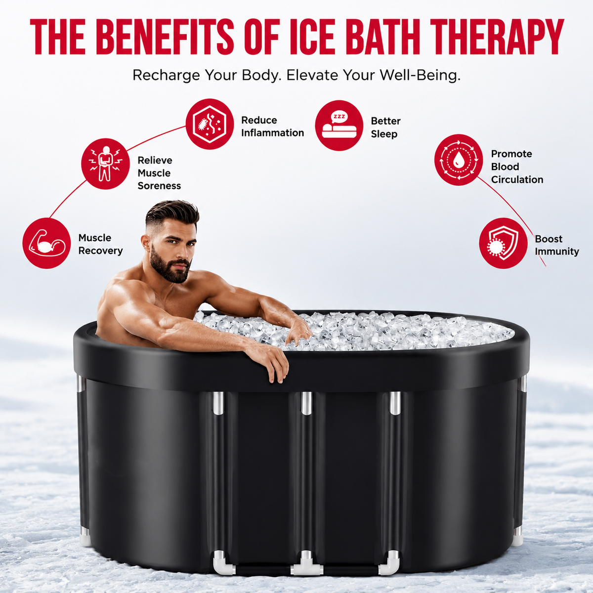Premium Ice Bath Tub 129 Gallon Oval Cold Plunge Tub Portable Insulated Recovery Bath Hot Cold Therapy Home Outdoor Muscle Recovery Wellness