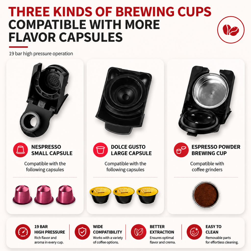 Premium Italian Capsule Coffee Machine Compact All in One Drip Americano Maker Capsule Coffee Brewer Single Serve 220V Home Office Coffee System