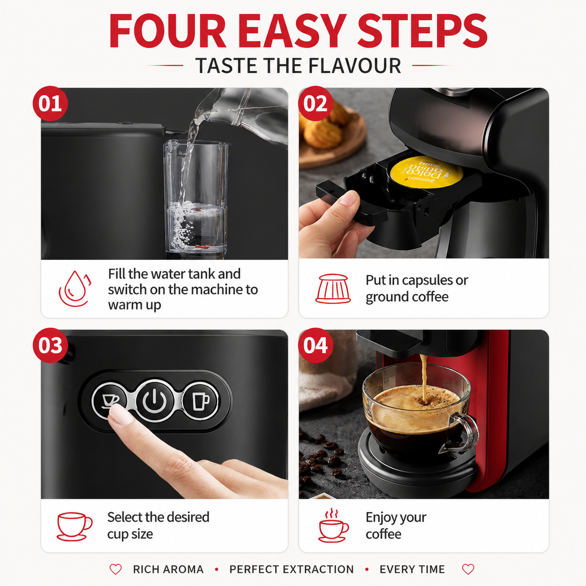 Premium Italian Capsule Coffee Machine Compact All in One Drip Americano Maker Capsule Coffee Brewer Single Serve 220V Home Office Coffee System
