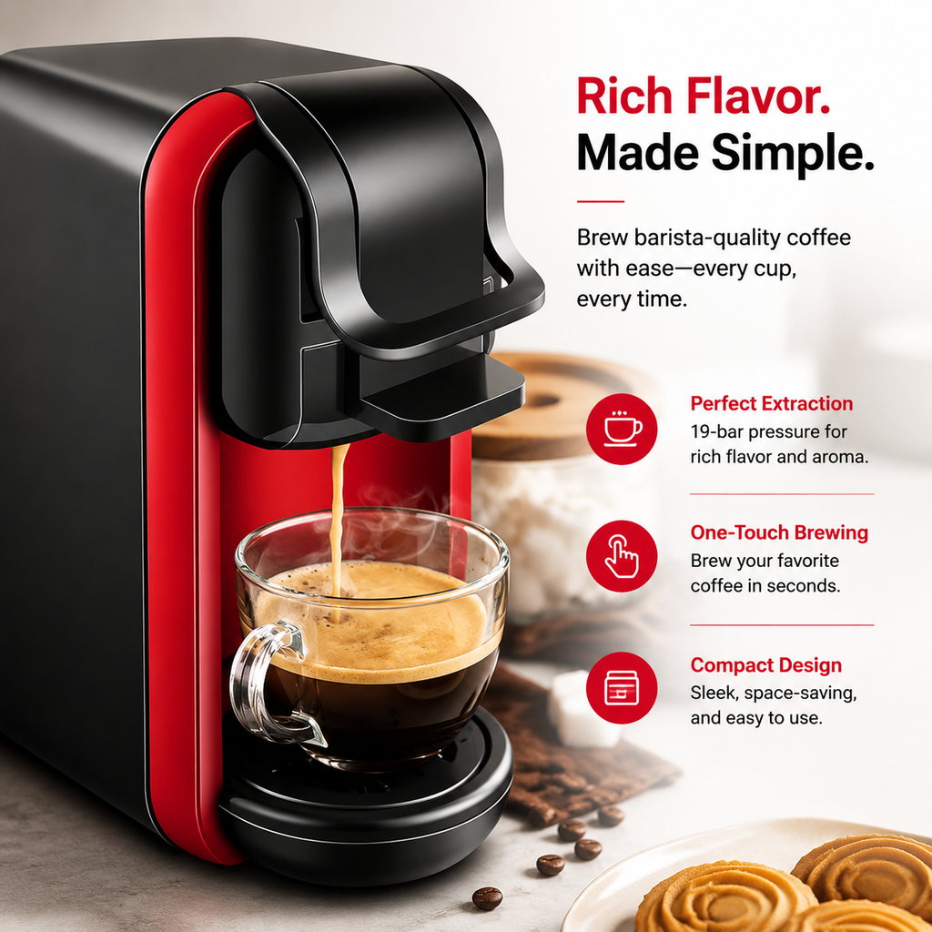 Premium Italian Capsule Coffee Machine Compact All in One Drip Americano Maker Capsule Coffee Brewer Single Serve 220V Home Office Coffee System