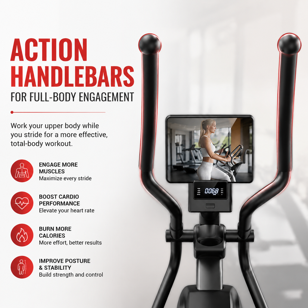 Premium Magnetic Elliptical Machine for Home Quiet Elliptical Trainer 8 Resistance Levels 12 Inch Stride LCD Monitor Cardio Exercise Fitness Machine Indoor Use