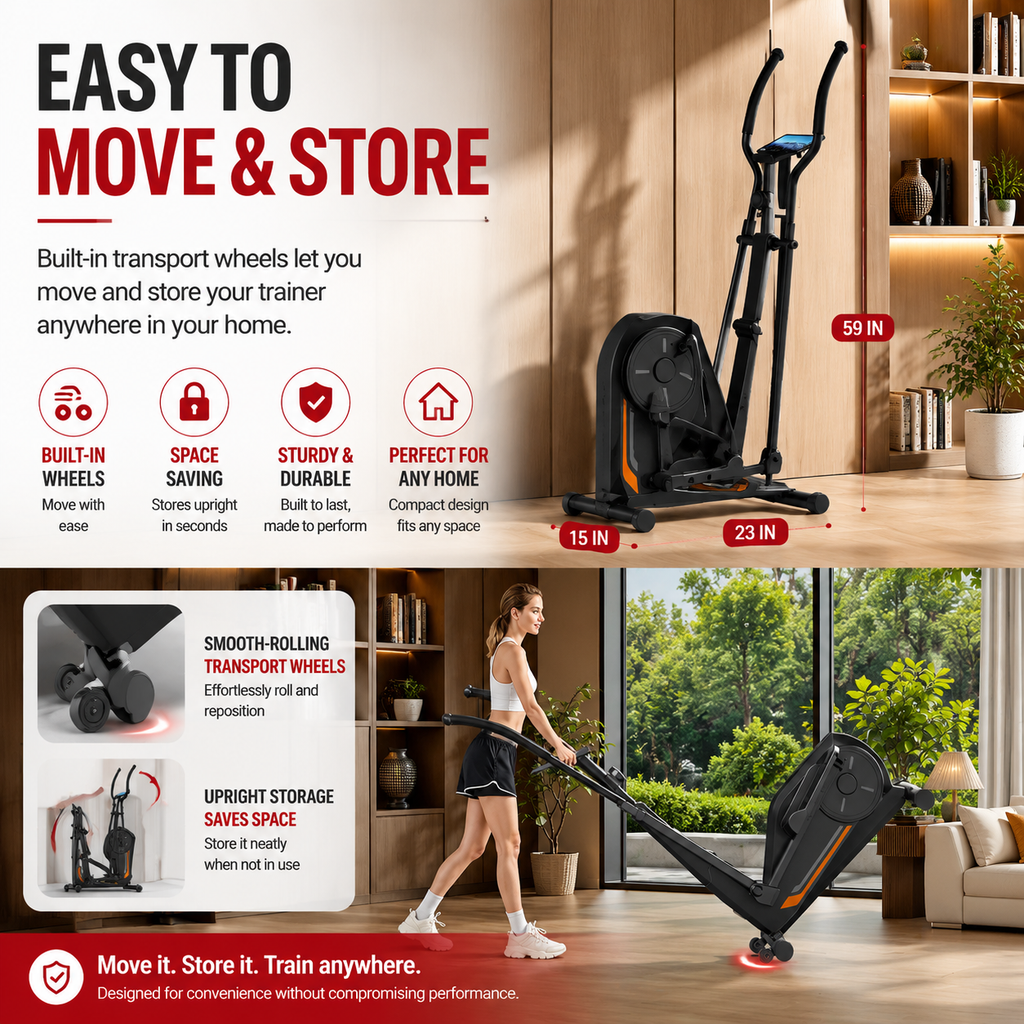 Premium Magnetic Elliptical Machine for Home Quiet Elliptical Trainer 8 Resistance Levels 12 Inch Stride LCD Monitor Cardio Exercise Fitness Machine Indoor Use