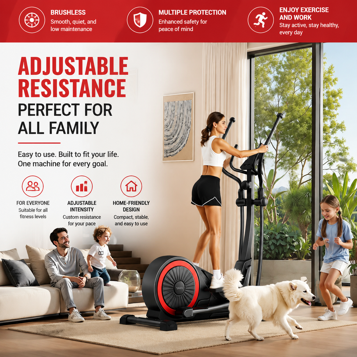 Premium Magnetic Elliptical Machine for Home Quiet Elliptical Trainer 8 Resistance Levels 12 Inch Stride LCD Monitor Cardio Exercise Fitness Machine Indoor Use