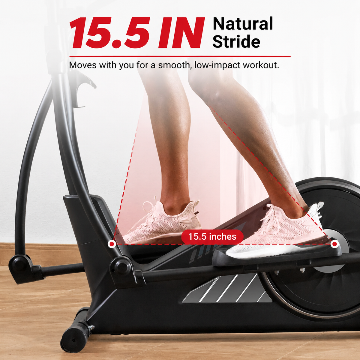 Premium Magnetic Elliptical for Home 16-Level Resistance Quiet Cardio Trainer 15.5 Inch Stride App Connectivity Compact Foldable 350 lb Capacity