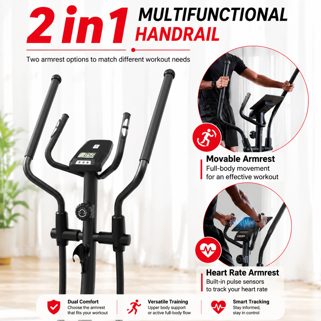 Premium Magnetic Elliptical for Home 16-Level Resistance Quiet Cardio Trainer 15.5 Inch Stride App Connectivity Compact Foldable 350 lb Capacity