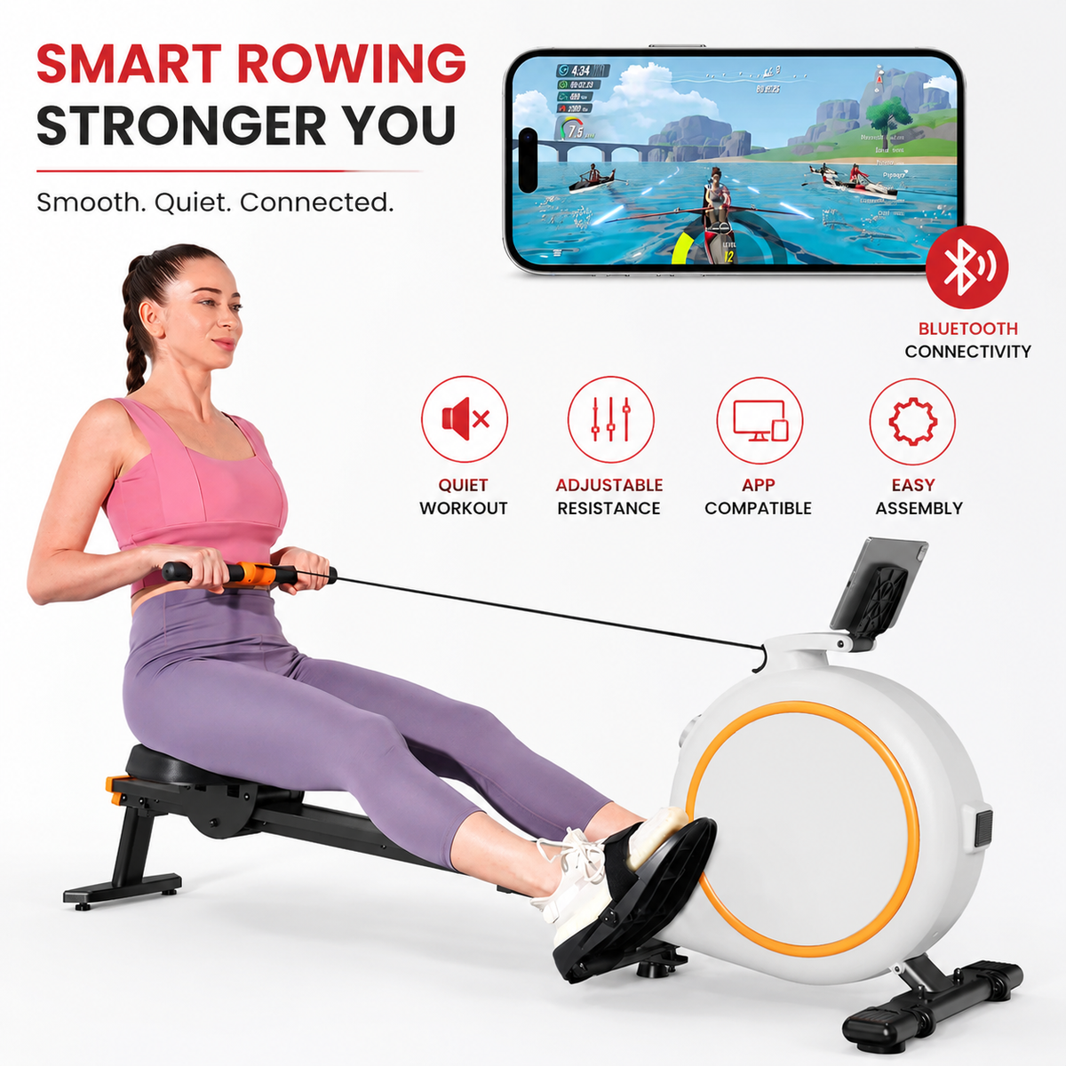 Premium Magnetic Rowing Machine for Home 32 Level Adjustable Resistance Cardio Rower LED Monitor Bluetooth Strength Training Fitness Equipment