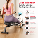 Premium Magnetic Rowing Machine for Home 32 Level Adjustable Resistance Cardio Rower LED Monitor Bluetooth Strength Training Fitness Equipment