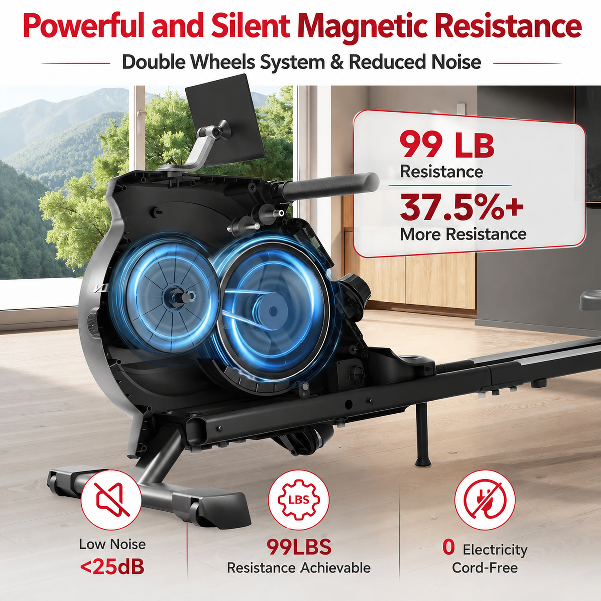 Premium Magnetic Rowing Machine for Home 350 lb Capacity 16 Level Silent Resistance Full Body Cardio Trainer Dual Slide Rail LCD Monitor