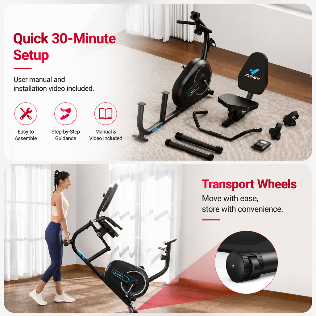 Premium Smart Bluetooth Recumbent Exercise Bike Magnetic Resistance Fitness Bike for Seniors Home Use Heart Rate Monitor App Sync Quiet Cardio Machine