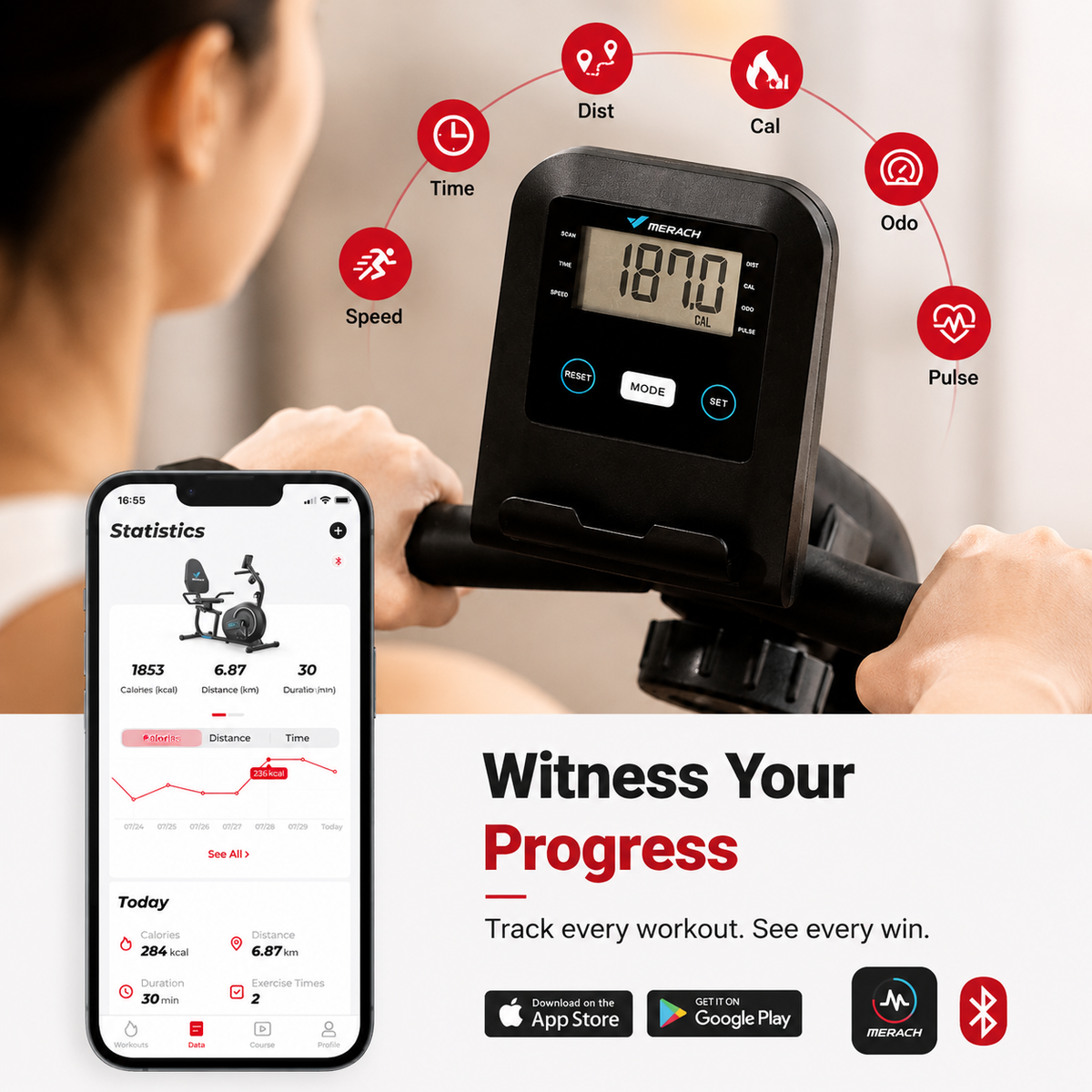 Premium Smart Bluetooth Recumbent Exercise Bike Magnetic Resistance Fitness Bike for Seniors Home Use Heart Rate Monitor App Sync Quiet Cardio Machine