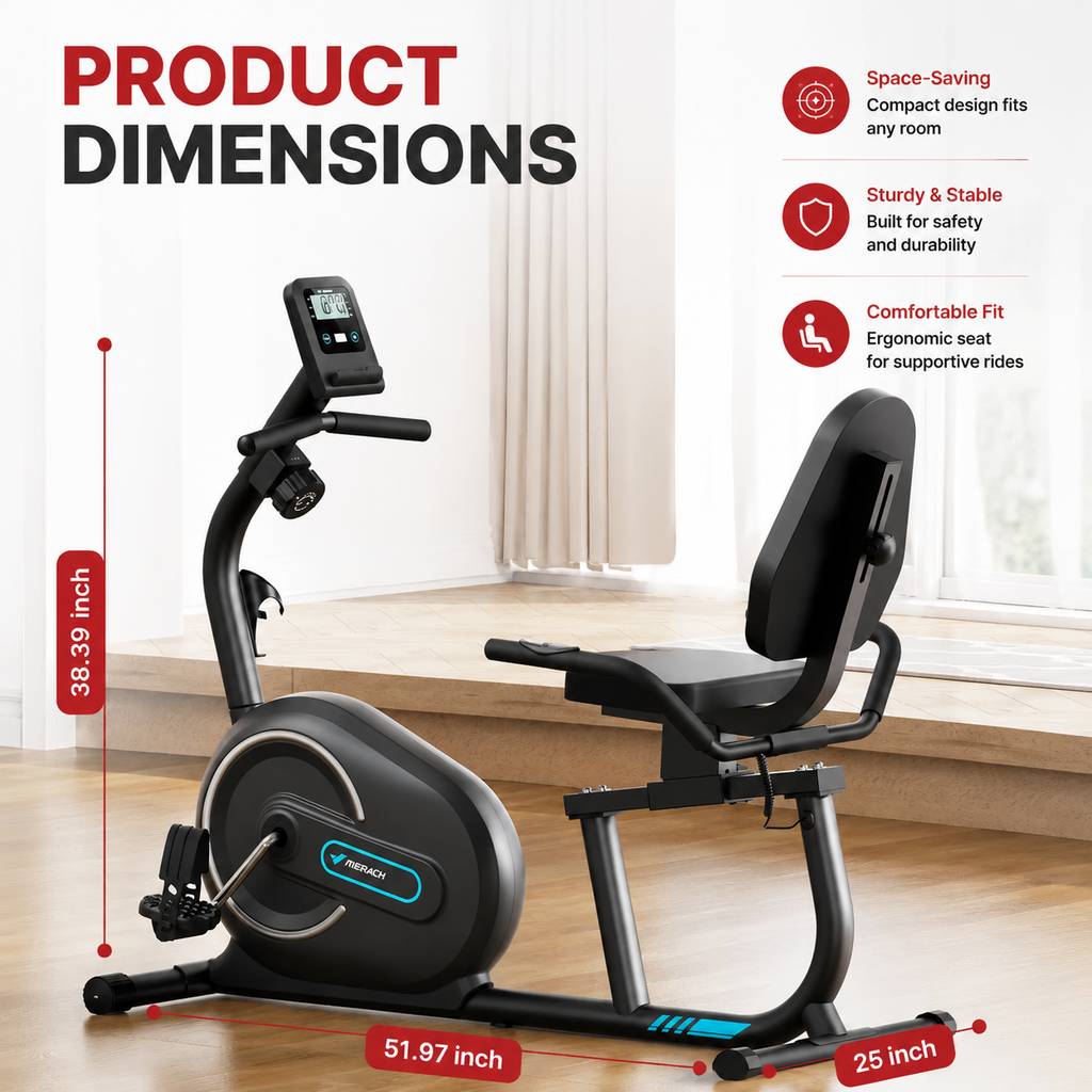 Premium Smart Bluetooth Recumbent Exercise Bike Magnetic Resistance Fitness Bike for Seniors Home Use Heart Rate Monitor App Sync Quiet Cardio Machine