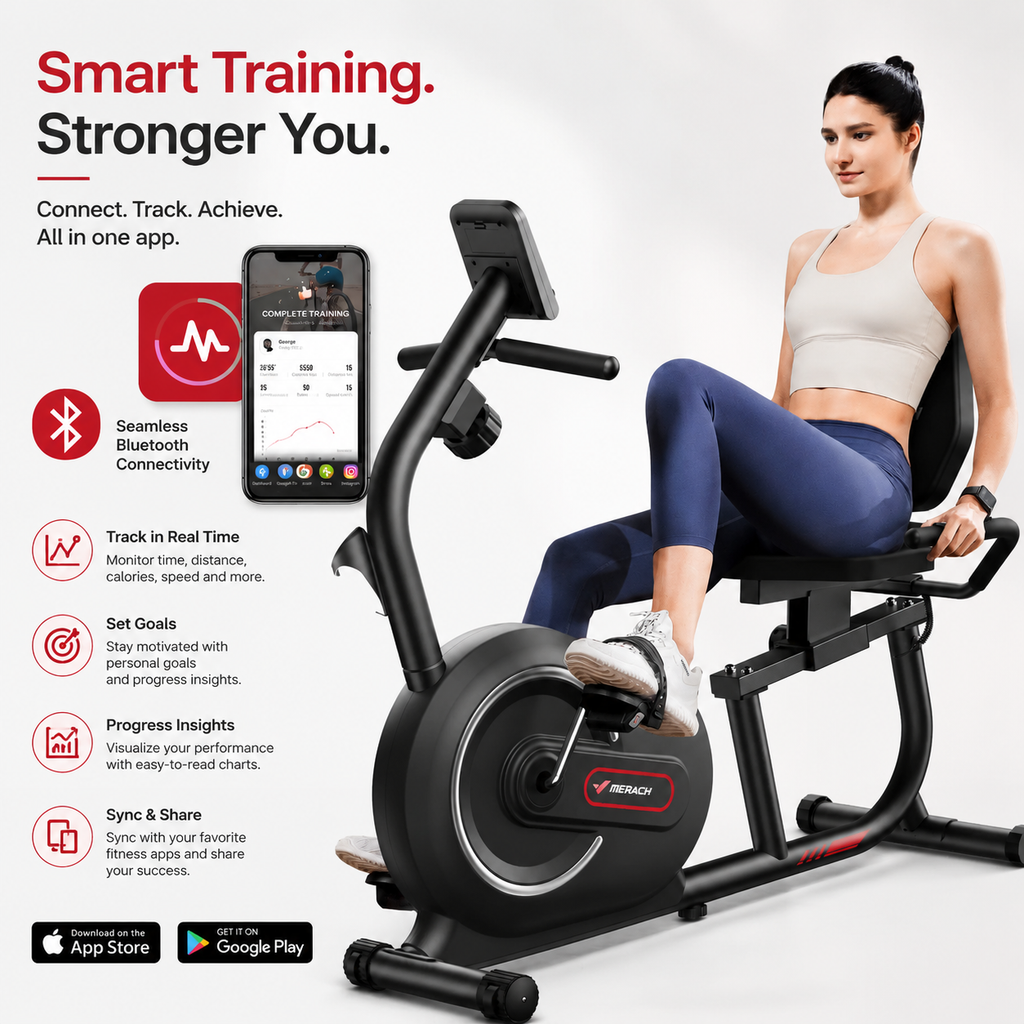 Premium Smart Bluetooth Recumbent Exercise Bike Magnetic Resistance Fitness Bike for Seniors Home Use Heart Rate Monitor App Sync Quiet Cardio Machine