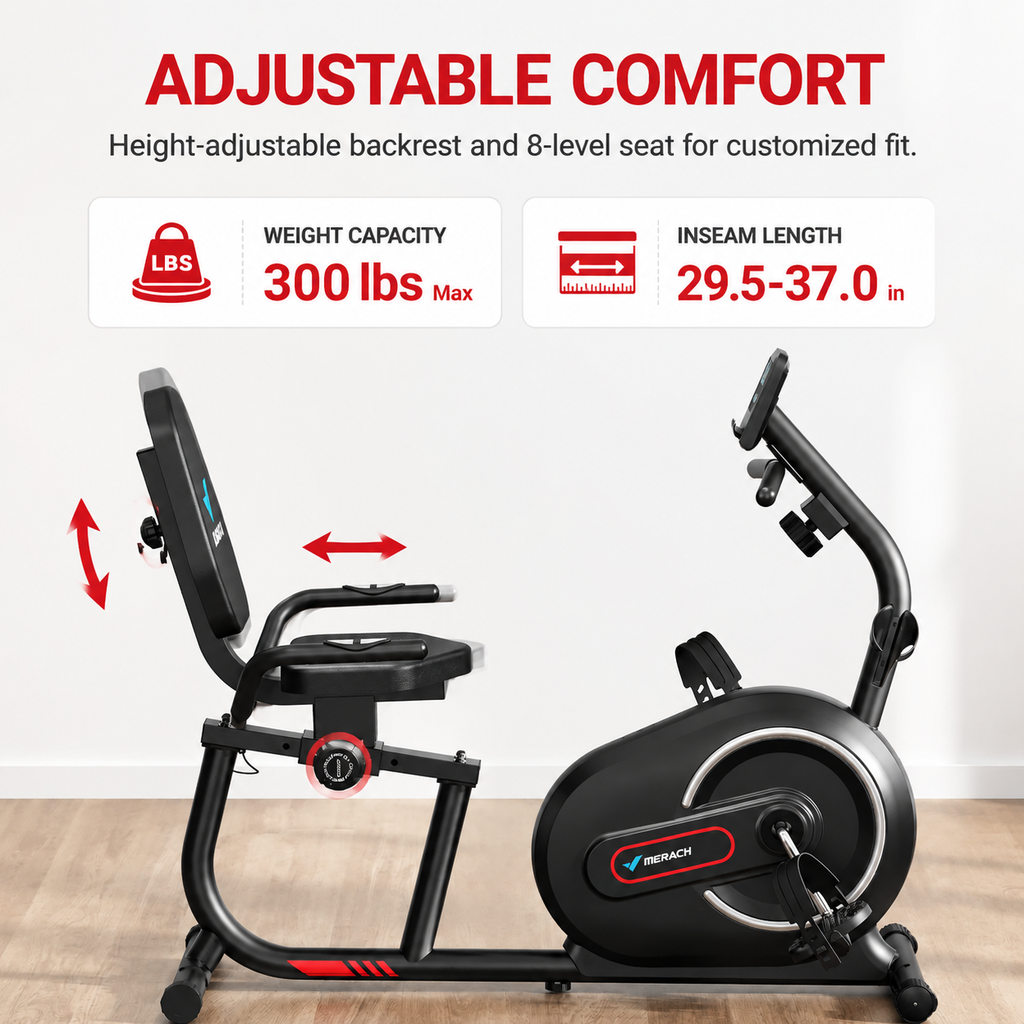 Premium Smart Bluetooth Recumbent Exercise Bike Magnetic Resistance Fitness Bike for Seniors Home Use Heart Rate Monitor App Sync Quiet Cardio Machine