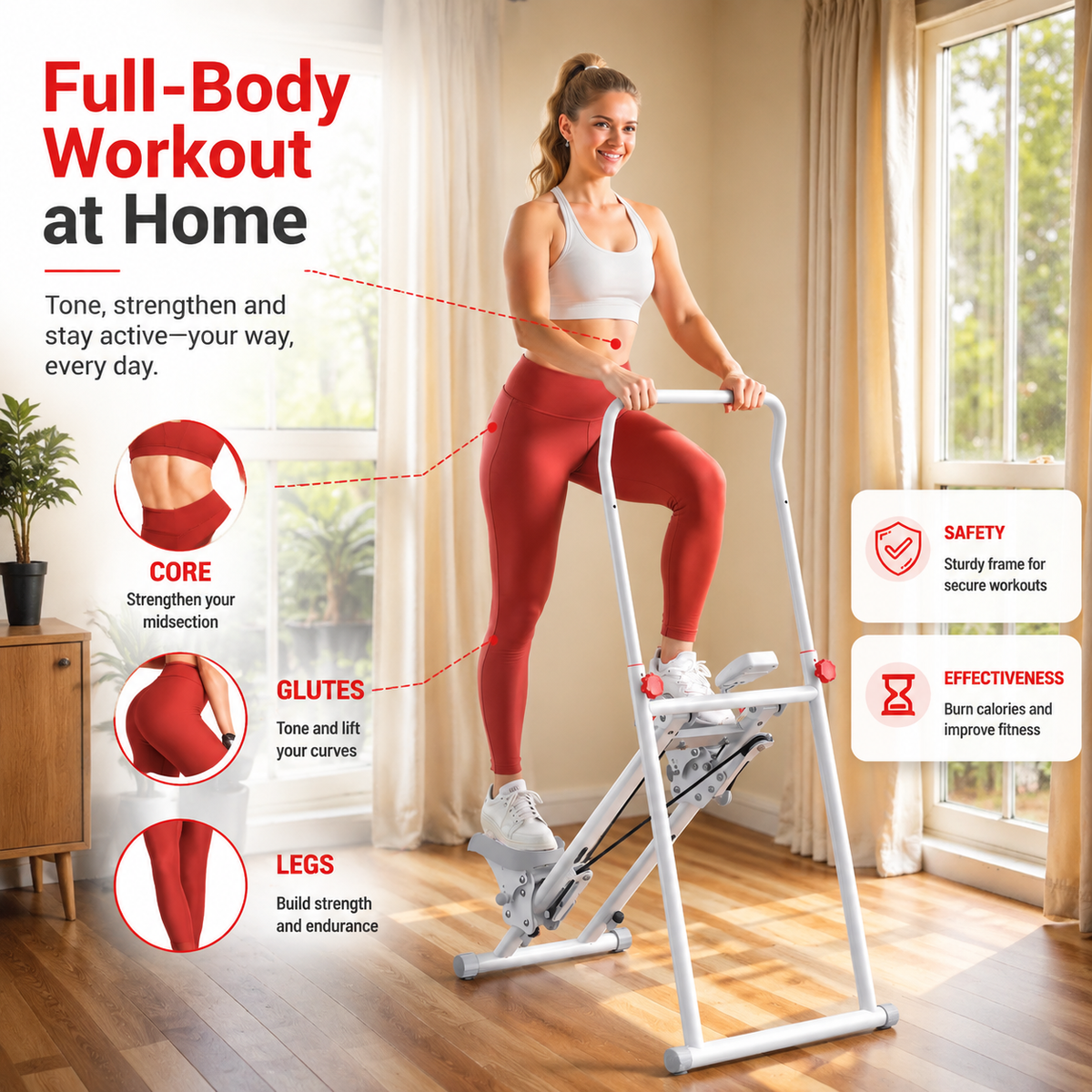 Premium Vertical Climber Machine Foldable Full Body Workout Cardio Trainer Adjustable Home Gym Climbing Machine with LCD Monitor Quiet Compact Design