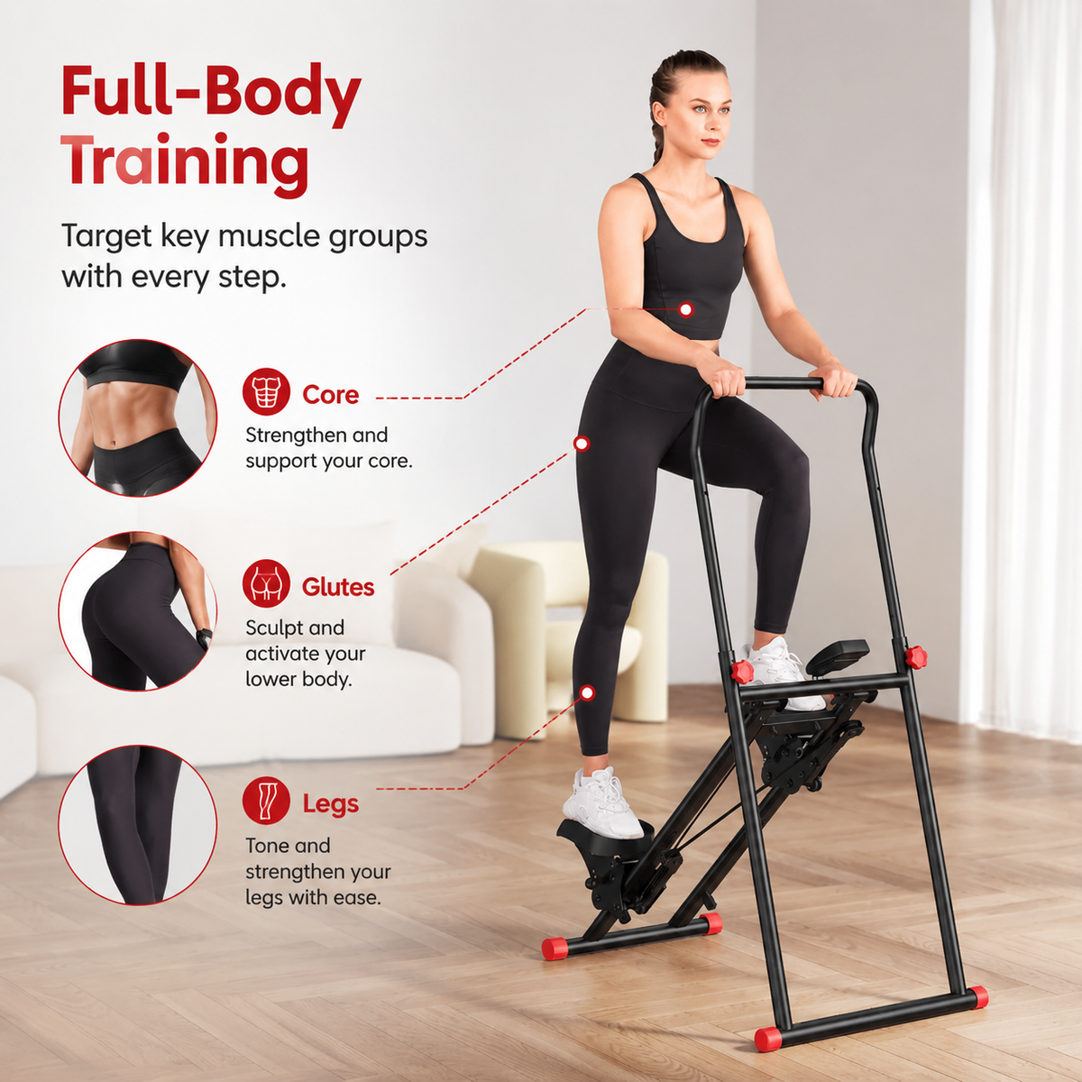 Premium Vertical Climber Machine Foldable Full Body Workout Cardio Trainer Adjustable Home Gym Climbing Machine with LCD Monitor Quiet Compact Design