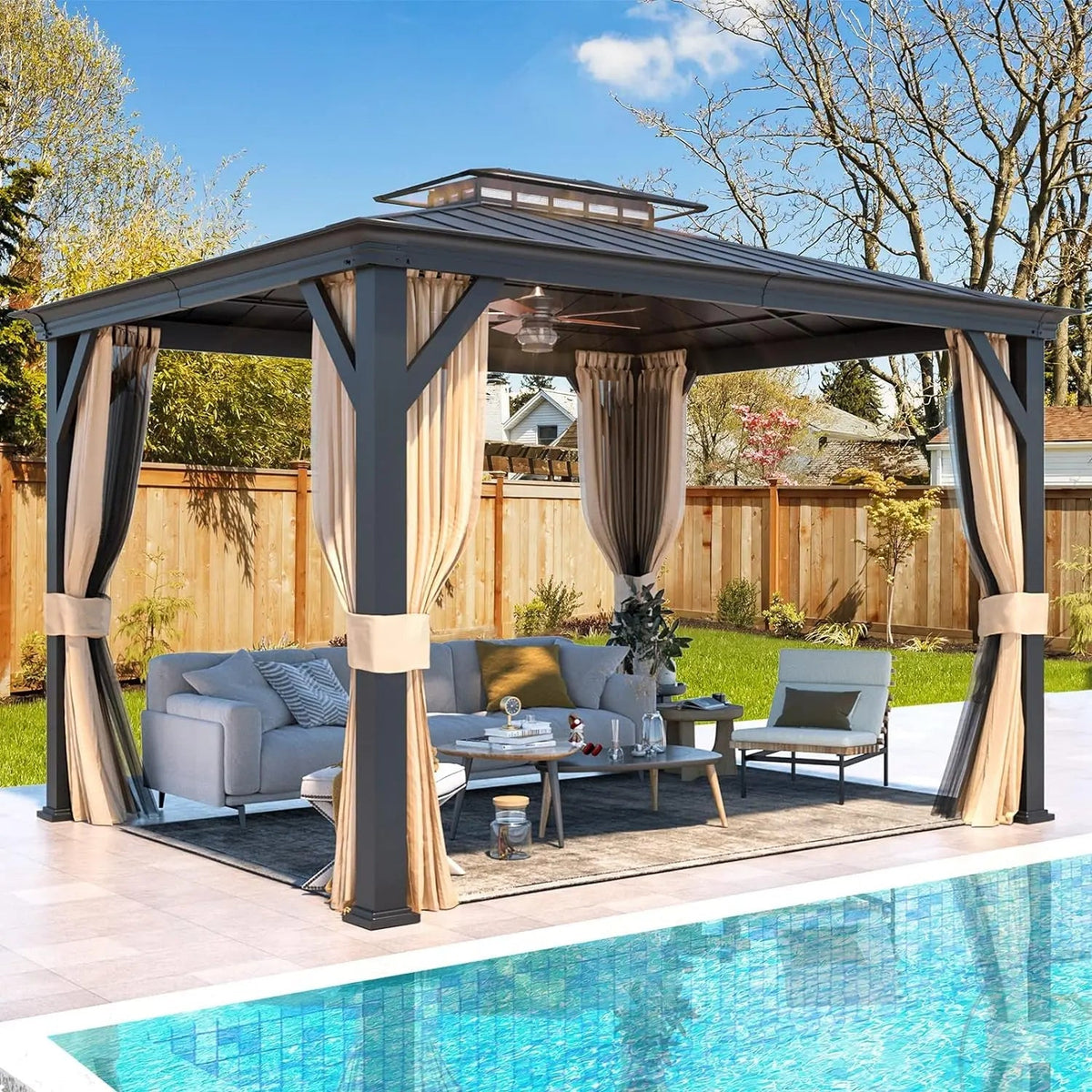 EROMMY 10X12 Gazebo with Double Galvanized Steel Roof