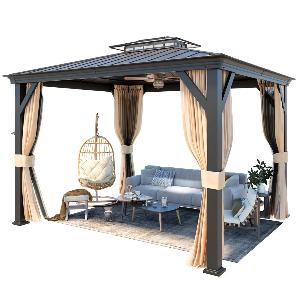 EROMMY 10X12 Gazebo with Double Galvanized Steel Roof