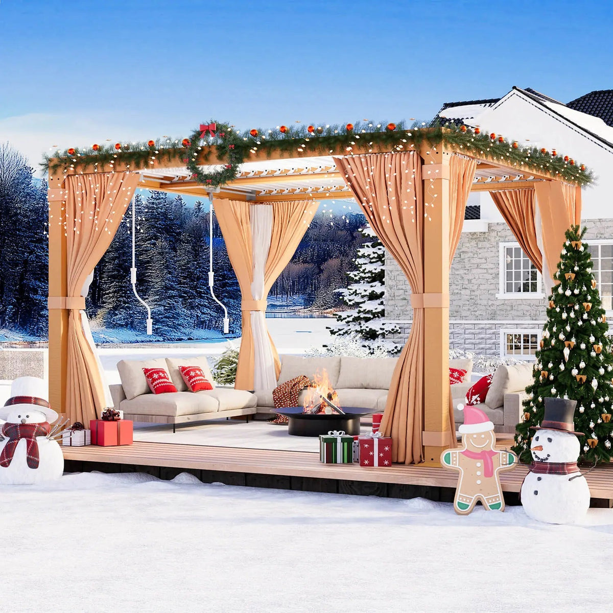 EROMMY 10X10 Pergola with Louvered Adjustable Roof – Wood Grain