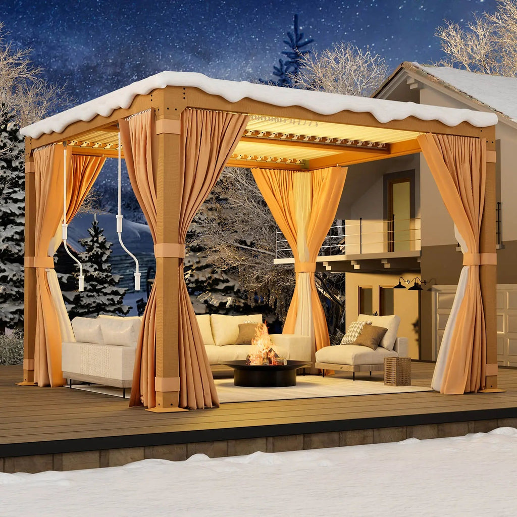 EROMMY 10X10 Pergola with Louvered Adjustable Roof – Wood Grain