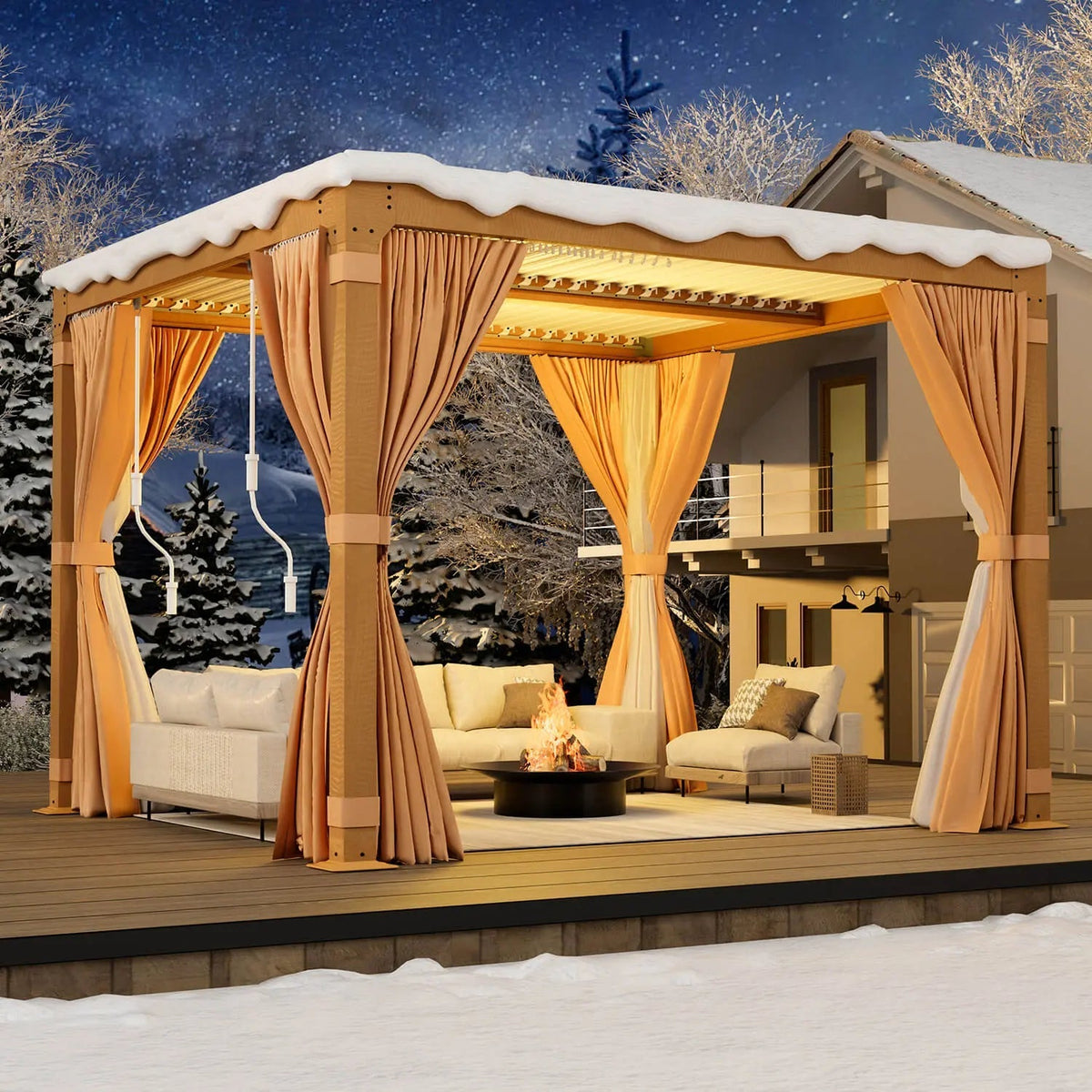 EROMMY 10X10 Pergola with Louvered Adjustable Roof – Wood Grain