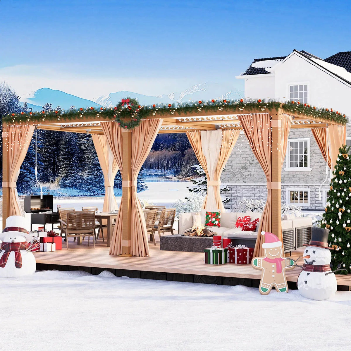 EROMMY 10X20 Louvered Pergola with Independent Adjustable Roof – Wood Grain