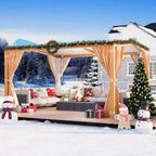 EROMMY 11x13 Louvered Aluminum Pergola with Canopy – Wood Grain