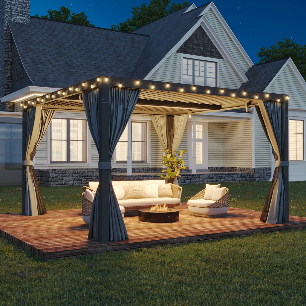 EROMMY 12x12 Pergola with Louvered Roof – Dark Grey