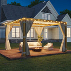 EROMMY 12x12 louvered pergola with Louvered Roof  for Decks, Gardens and Backyards, Wood Grain