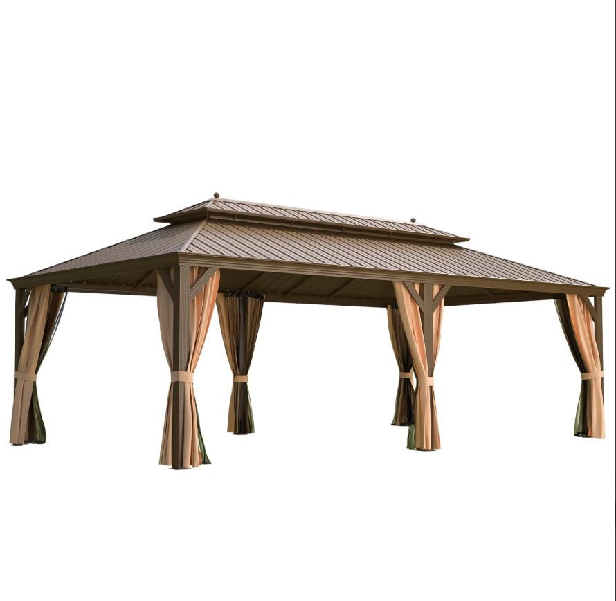 EROMMY 14X24 Hardtop Grill Gazebo with Netting and Sides