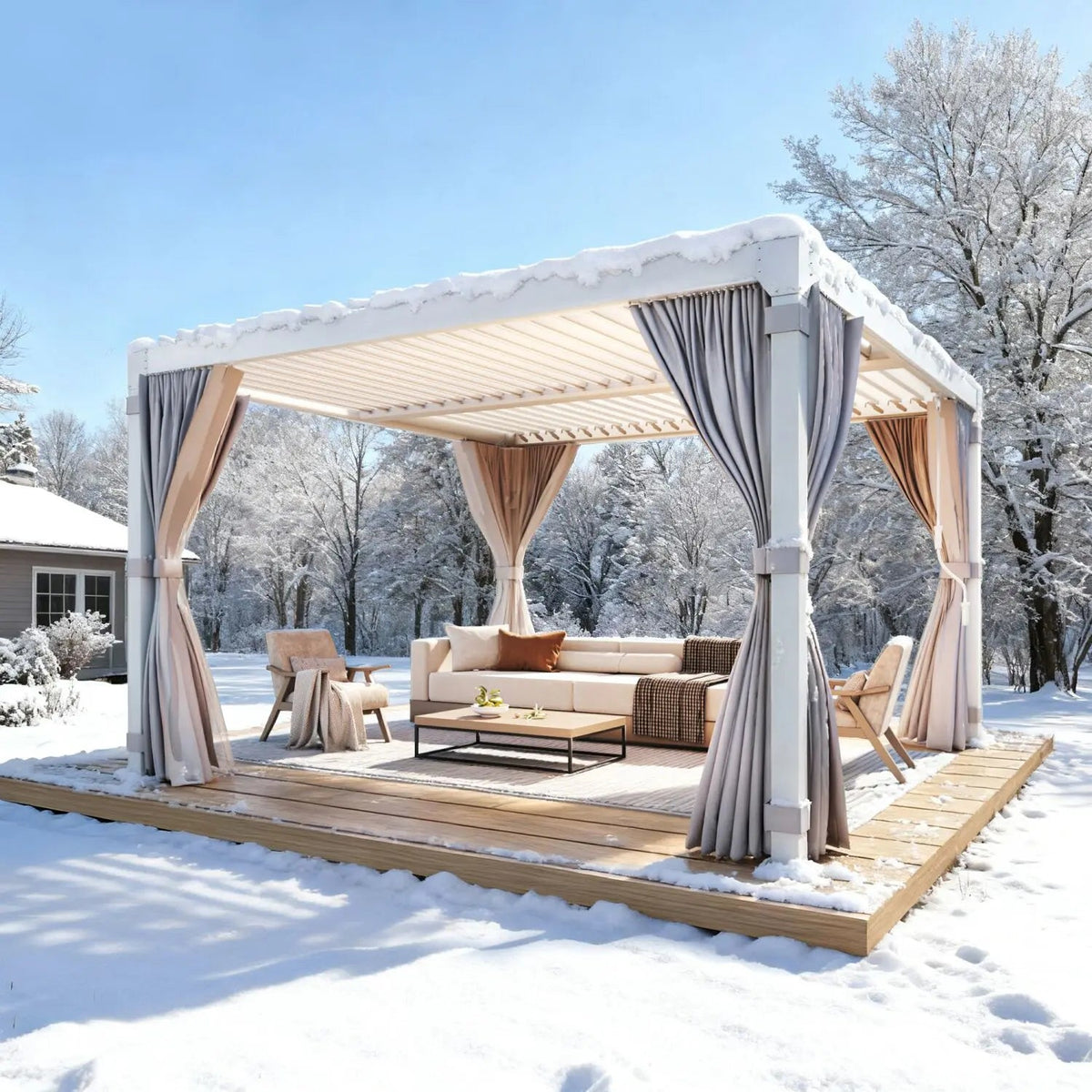 EROMMY 10x10 Louvered Pergola with Waterproof Rain Cover – White